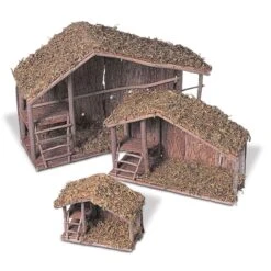 Set Of 3 Nested Solid Wood Nativity Stables