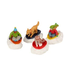 Lemax Village Collection Dog Snow Saucer Fun, Set Of 4 #22121
