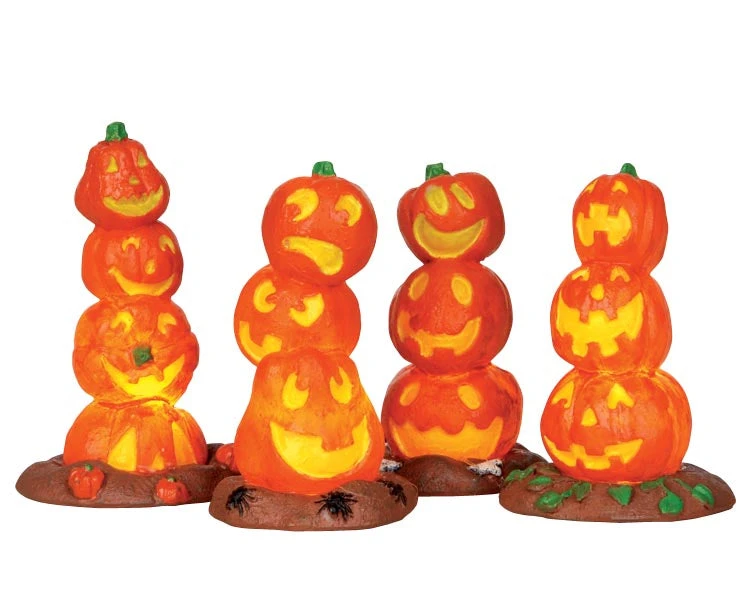 Lemax Village Collection Light Up Pumpkin Stack, Set/4, Battery Operated #34623 3 Lemax Village Collection Light Up Pumpkin Stack, Set/4, Battery Operated #34623