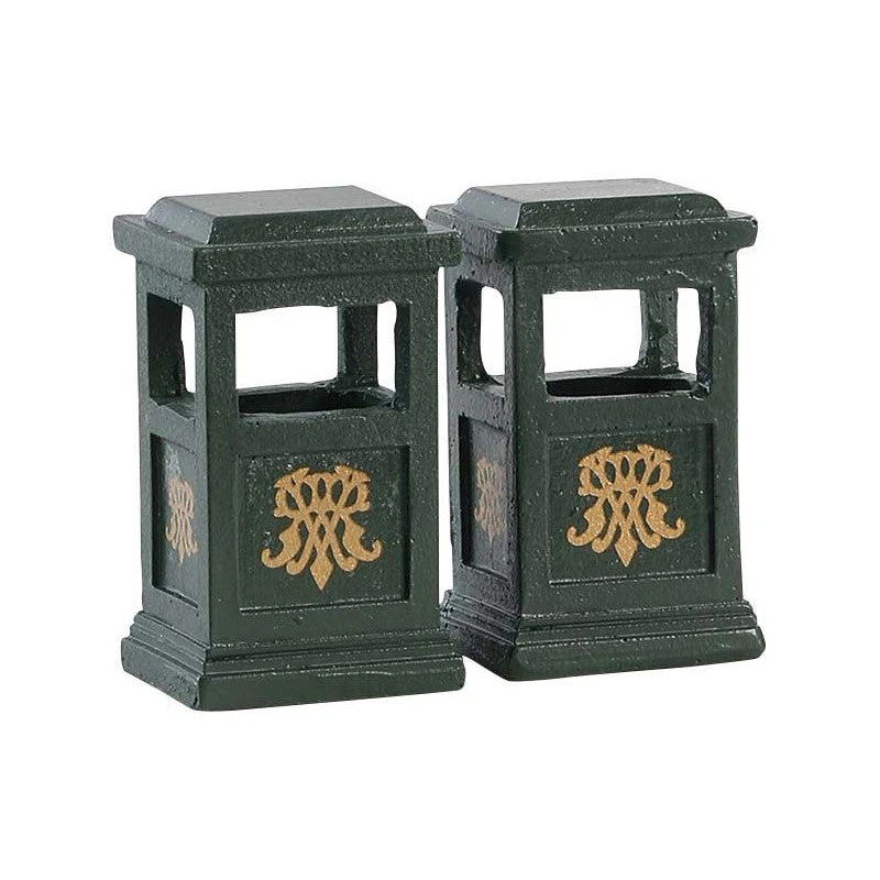Lemax Village Collection Green Trash Can, Set Of 2 #84386 3 Lemax Village Collection Green Trash Can, Set Of 2 #84386