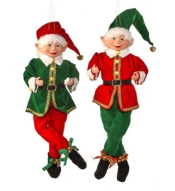 17in Fabric Red And Green Tidings Bendable Elf, Assorted Styles