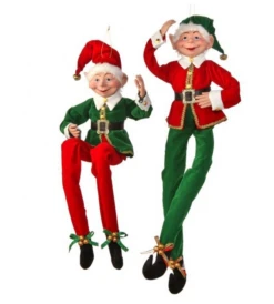 30in Fabric Red And Green Tidings Bendable Elf, Assorted Styles