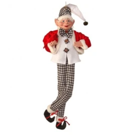 30in Fabric Black And White Checkered Plaid Bendable Elf
