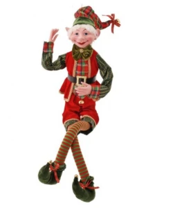 30in Metallic Plaid Bendable Elf Ornament
