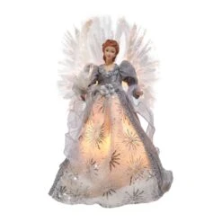 Kurt Adler 16-Inch Fiber Optic White, Silver, And Gray Angel Tree Topper
