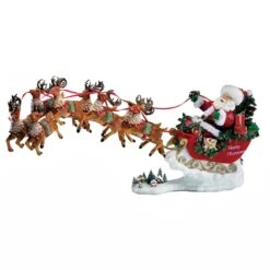 Kurt Adler 24-Inch Fabriché Musical Santa With Eight Reindeer, Set Of 2 Pieces