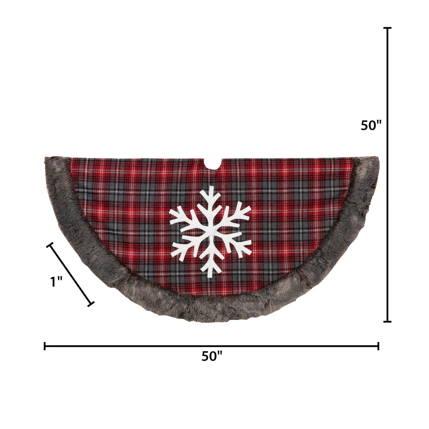 Snowflake Christmas Holiday Tree Skirt, Faux Fur Buffalo Plaid 5 Snowflake Christmas Holiday Tree Skirt, Faux Fur Buffalo Plaid - Image 3