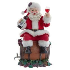 Kurt Adler 10.5-Inch Fabriché Santa Sitting On Wine Barrel