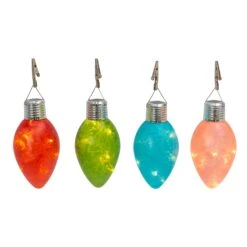 Set Of 4 Solar Powered Christmas Holiday Glass Light Bulbs