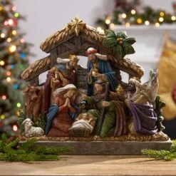 17.7-in L Battery- Operated Lighted Resin Nativity Stable With Figurines -Kurt Adler Shop frwcacfqaqf6u6zrhmt7