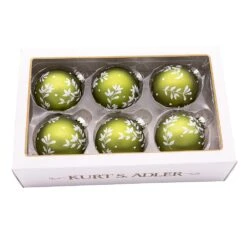Kurt Adler 80MM Green Leaf Design Ball Ornaments, 6 Piece Set -Kurt Adler Shop gg1008 04 53634427 9b60 45af afd9 f8dd7676e5ef