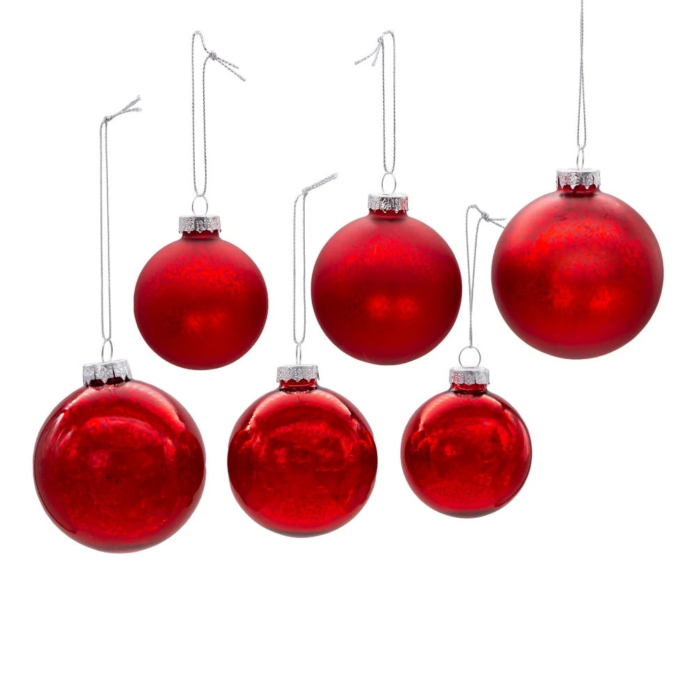 Kurt Adler 60-80 MM Glass Shiny And Matte Red Mercury Ball Ornaments, 20-Piece Set 4 Kurt Adler 60-80 MM Glass Shiny And Matte Red Mercury Ball Ornaments, 20-Piece Set - Image 2