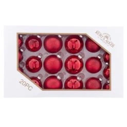 Kurt Adler 60-80 MM Glass Shiny And Matte Red Mercury Ball Ornaments, 20-Piece Set