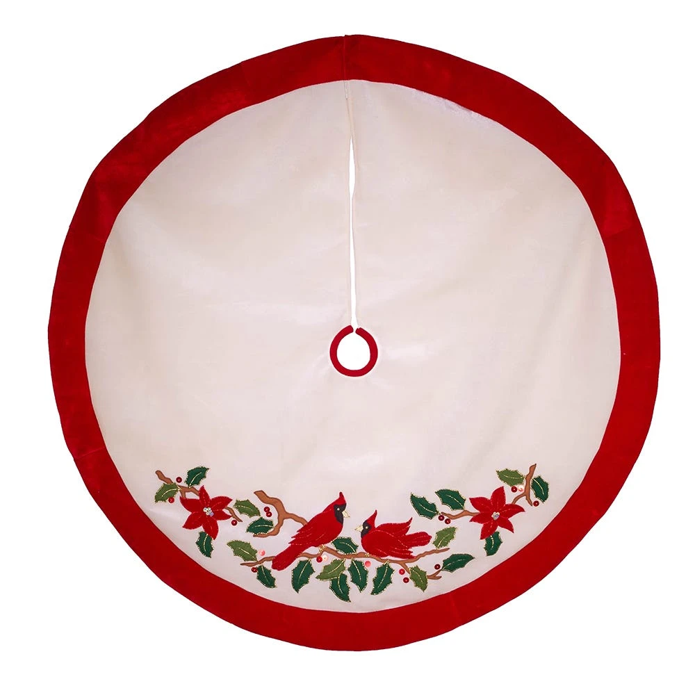 Kurt Adler 48-Inch Velvet Red And White With Cardinals Applique Tree Skirt 4 Kurt Adler 48-Inch Velvet Red And White With Cardinals Applique Tree Skirt - Image 2