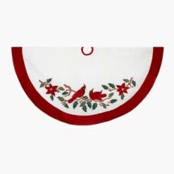 Kurt Adler 48-Inch Velvet Red And White With Cardinals Applique Tree Skirt