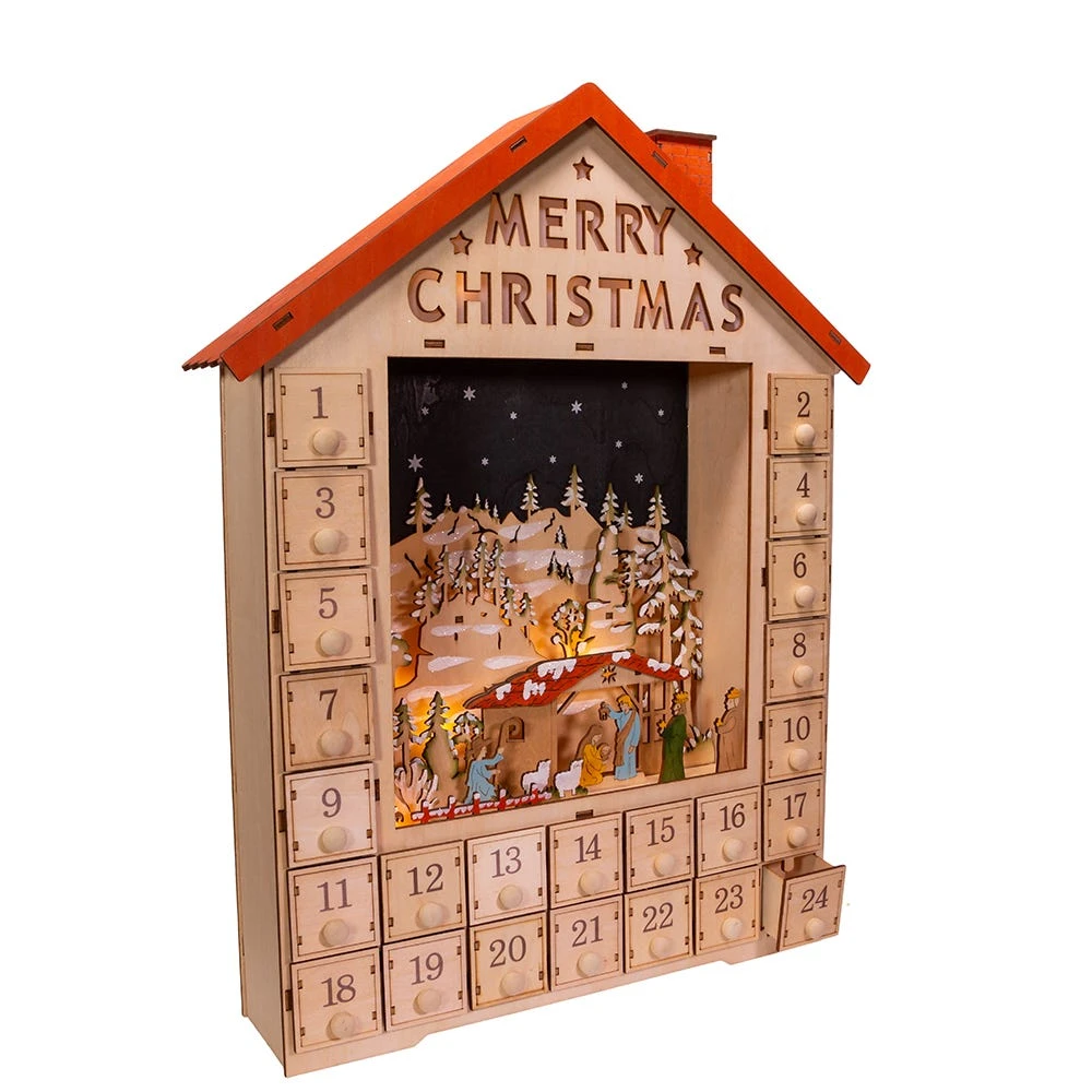 Kurt Adler 19-Inch Battery-Operated Light-Up Advent Calendar House With Nativity Scene 4 Kurt Adler 19-Inch Battery-Operated Light-Up Advent Calendar House With Nativity Scene - Image 2