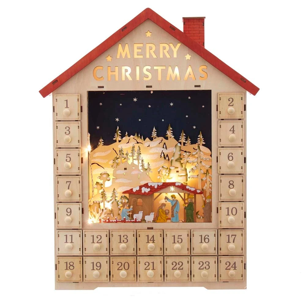 Kurt Adler 19-Inch Battery-Operated Light-Up Advent Calendar House With Nativity Scene 3 Kurt Adler 19-Inch Battery-Operated Light-Up Advent Calendar House With Nativity Scene
