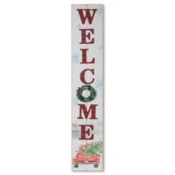 Christmas Holiday Porch Sign With Red Antique Truck And Wreath