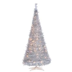 Sterling 6 Ft. Pre Lit Warm White LED Pop Up Silver Tinsel Tree