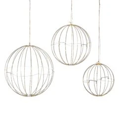 Set Of 3 Whimsical Lighted Metal Spheres, Warm White LEDs