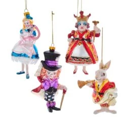 Kurt Adler 5-5.5-Inch Noble Gems Alice In Wonderland 4-Piece Ornament Set