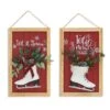Set Of 2 Red Christmas Holiday Decor Wall Signs With Faux Pine