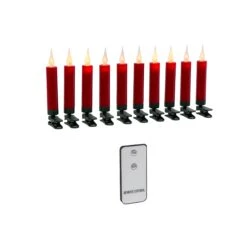 Set Of 10 Red Christmas LED Candles With Clip, Remote Control