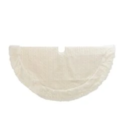 48 In White Cable Knit Christmas Tree Skirt, Faux Fur Trim