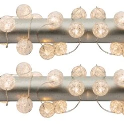 Set Of 2 Crackle Bead String Lights, Warm White LED With Timer