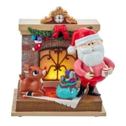 Kurt Adler 7-Inch Battery-Operated Rudolph And Santa Fireplace Table Piece