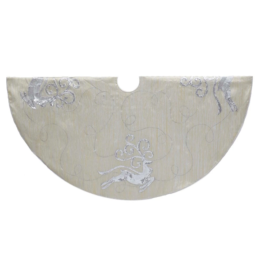 Kurt Adler 50-inch Light Gold Tree Skirt With Reindeer 3 Kurt Adler 50-inch Light Gold Tree Skirt With Reindeer