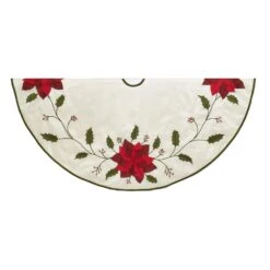 Kurt Adler 54-Inch Ivory With Holly Leaves And Poinsettia Tree Skirt