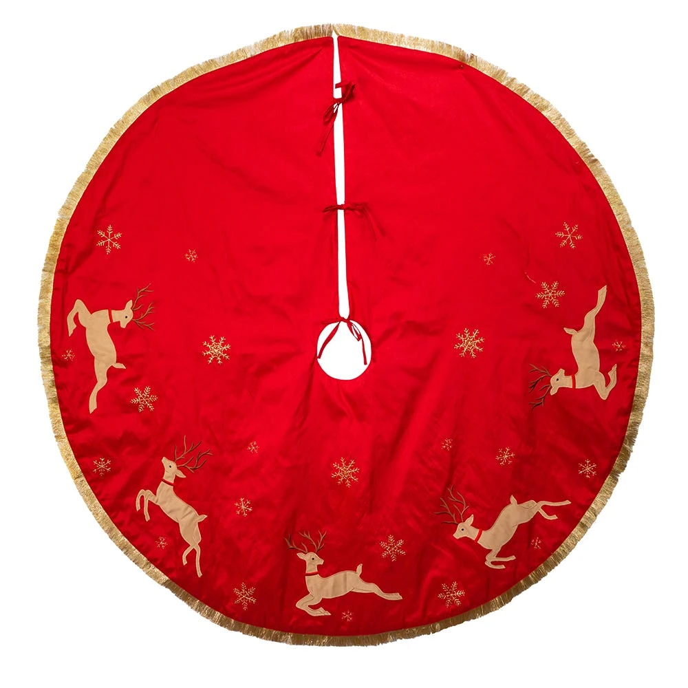 Kurt Adler 54-Inch Red And Tan Patchwork Reindeer Running Tree Skirt 4 Kurt Adler 54-Inch Red And Tan Patchwork Reindeer Running Tree Skirt - Image 2