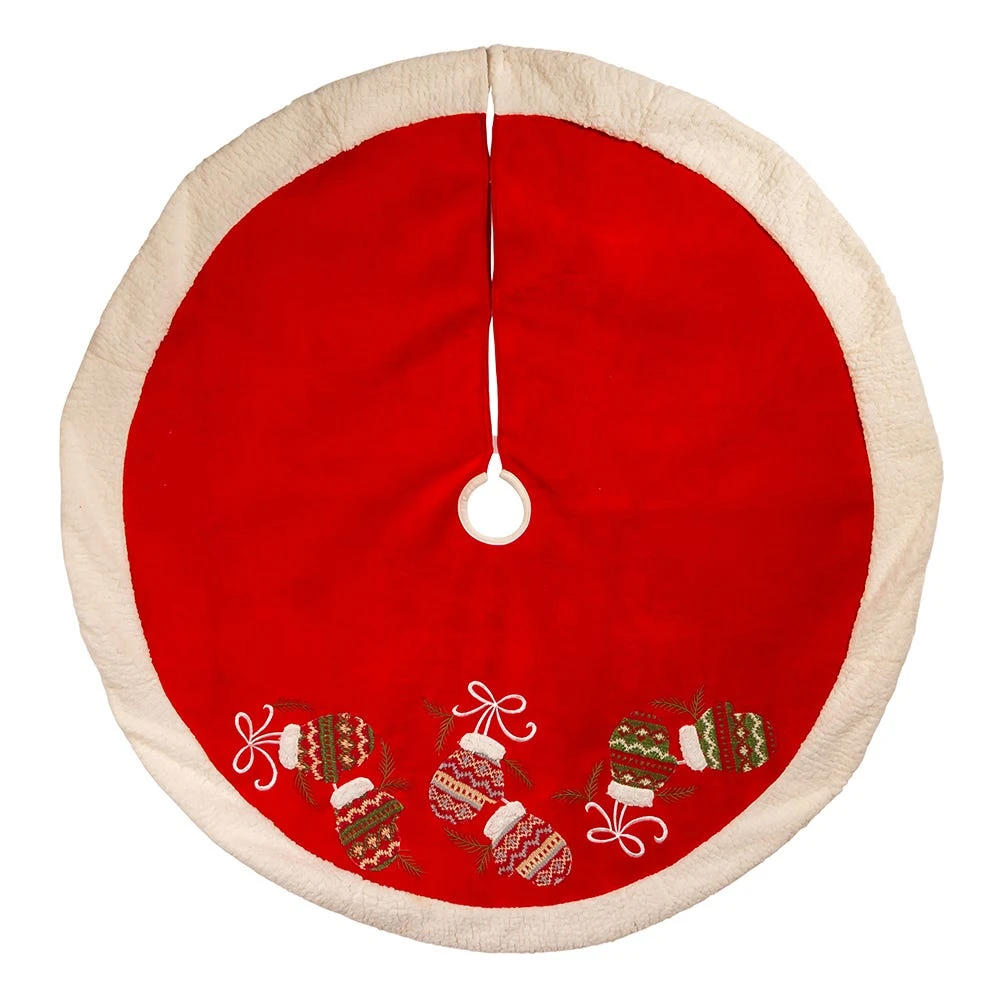 Kurt Adler 48-Inch Red Tree Skirt With Mitten Border 4 Kurt Adler 48-Inch Red Tree Skirt With Mitten Border - Image 2