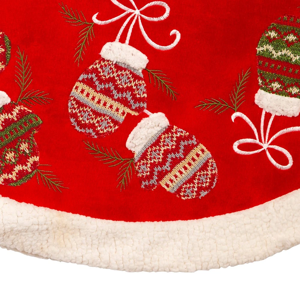 Kurt Adler 48-Inch Red Tree Skirt With Mitten Border 6 Kurt Adler 48-Inch Red Tree Skirt With Mitten Border - Image 4