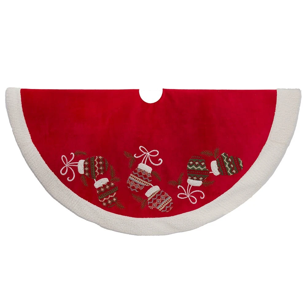 Kurt Adler 48-Inch Red Tree Skirt With Mitten Border 3 Kurt Adler 48-Inch Red Tree Skirt With Mitten Border