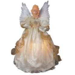 Kurt Adler 14-Inch Fiber Optic Ivory And Gold Animated Angel Treetop