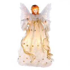 Kurt Adler 14-Inch Ivory And Gold Fiber Optic Animated Angel Treetop