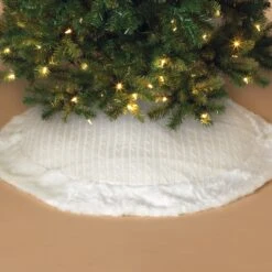 48 In White Cable Knit Christmas Tree Skirt, Faux Fur Trim -Kurt Adler Shop wgoriaykwphkophucxfw