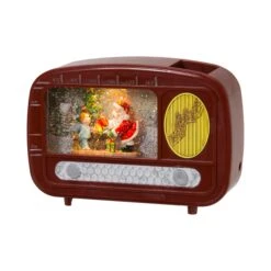 Christmas Holiday Vintage Radio Snow Globe With Santa, Timer